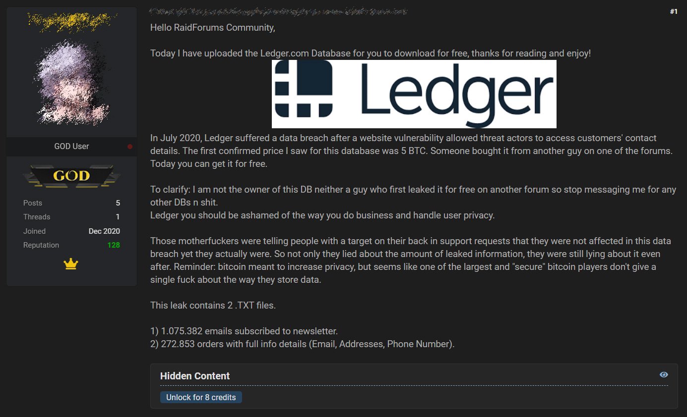 Ledger Crypto Data Breach 270,000 Wallet Owners Data has been leaked